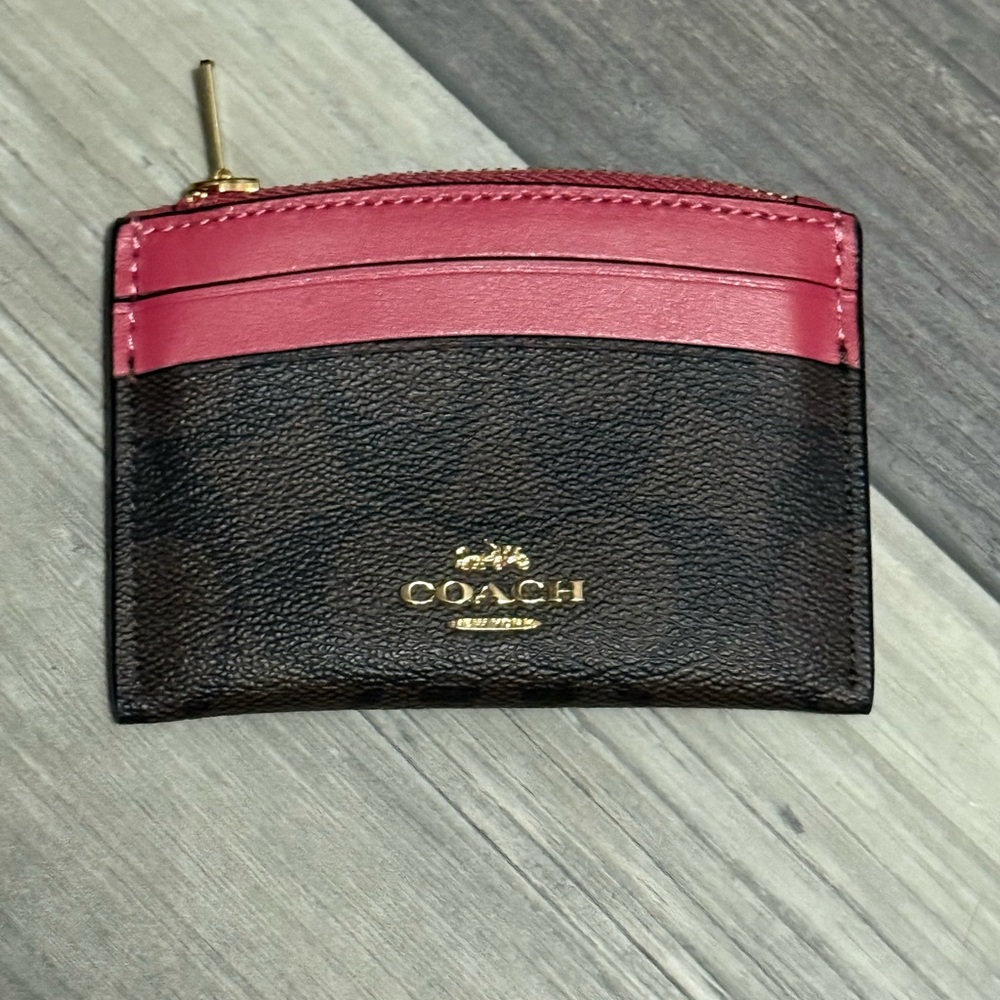 Coach Strawberry Pink and Brown Card Holder